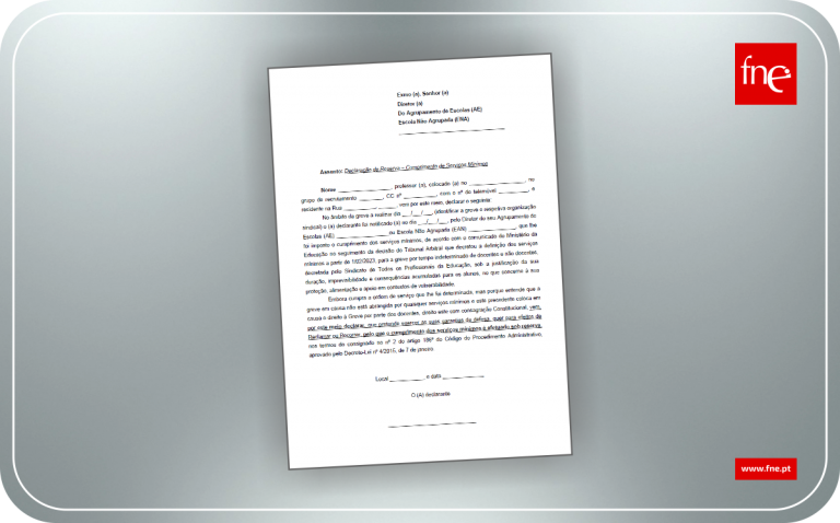 Serviços mínimos - Minuta de "Declaração de Reserva"